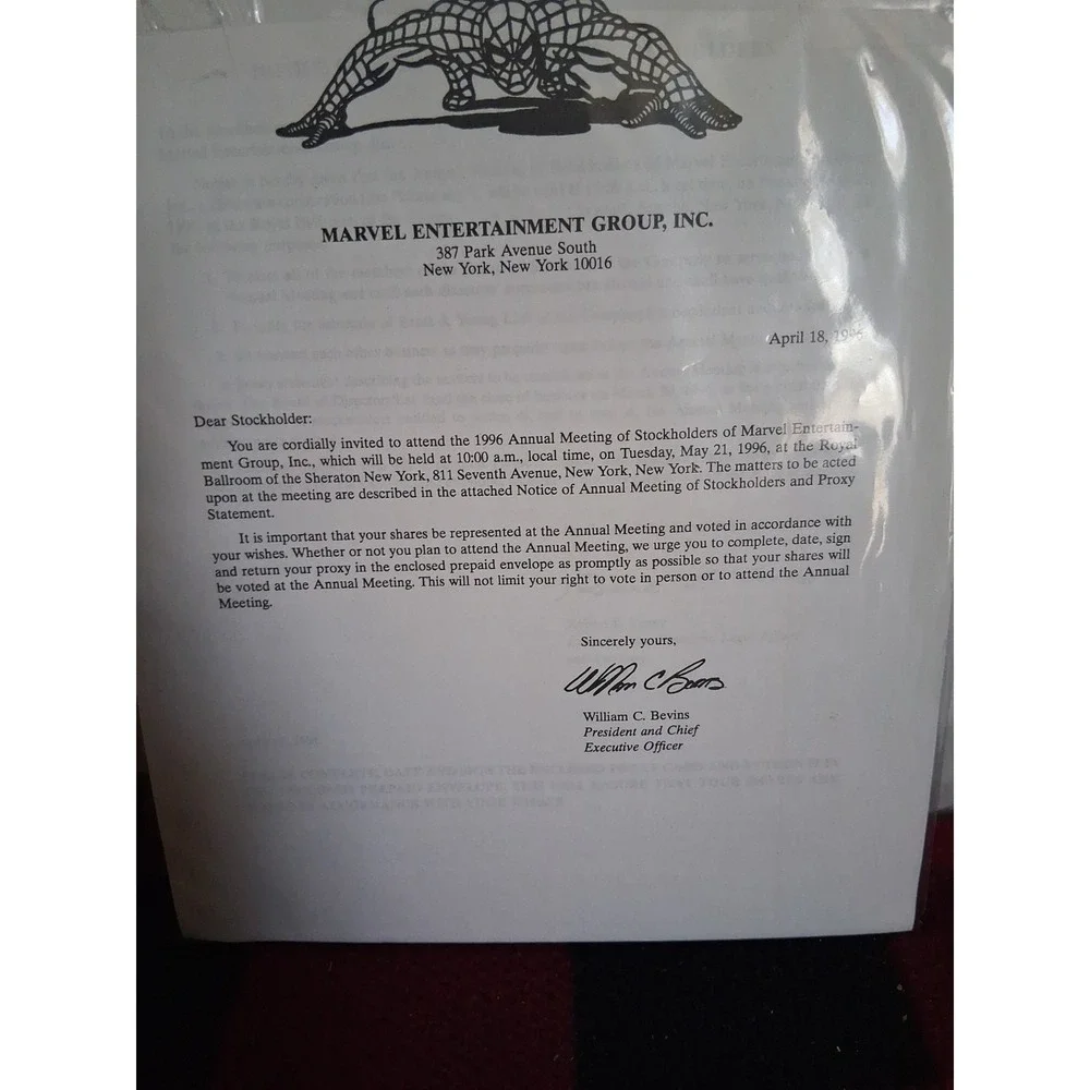 Marvel 1995 Annual Stockholders Report With Stockholder Letter From Marvel Comic